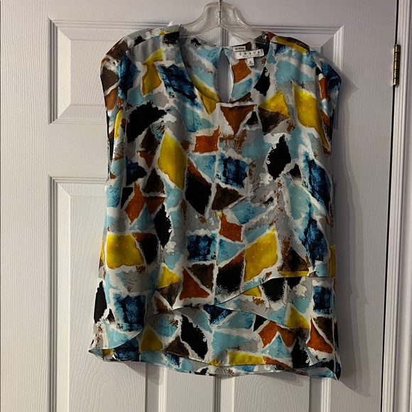 Chaus Tops - Chaus Blue and Yellow Abstract Blouse